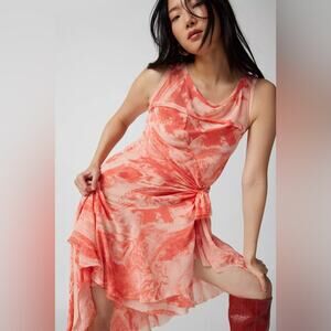 uo tierra chiffon cowl neck asymmetrical midi dress URBAN OUTFITTER'S Women's Tierra Chiffon Cowl Neck Asymmetrical Midi Dress  Siz S